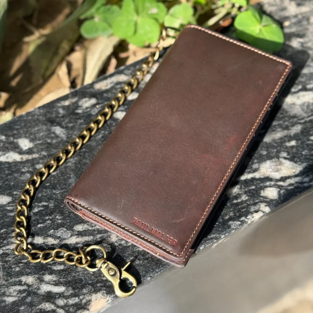 Leather Biker Chain Wallet – RFID Secure Trifold for Men